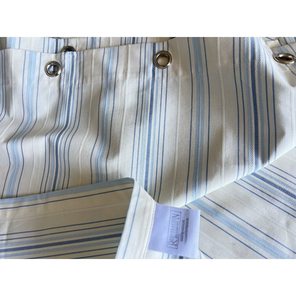 RESTORATION HARDWARE Shower Curtain Light Blue Cream Cabana Striped Cotton 74x73 - Picture 2 of 8